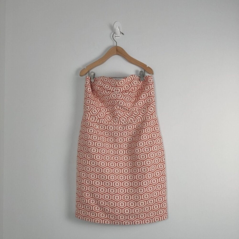 Women's Trina Turk Strapless Geometric Print Dress - Size 12 Orange White Cotton
